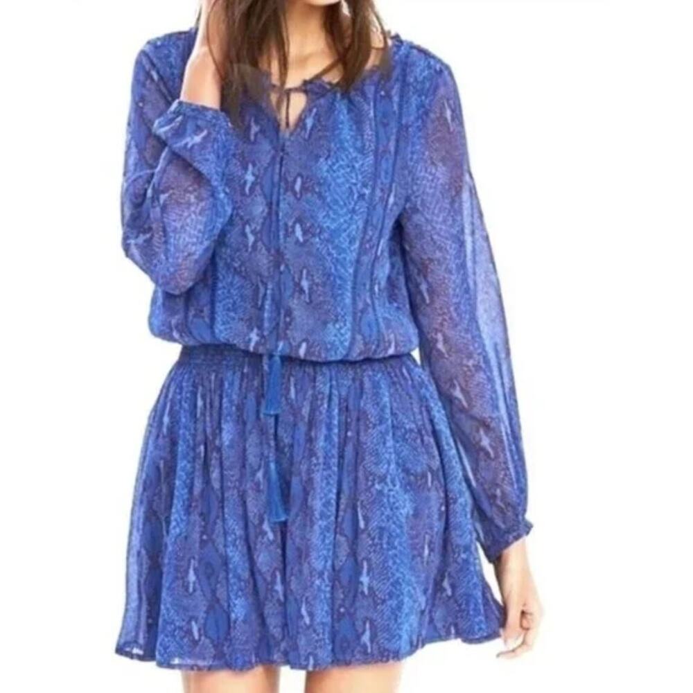 Banana Republic Blue Snakeskin Drop Waist Dress Boho Peasant Tassel Size XS